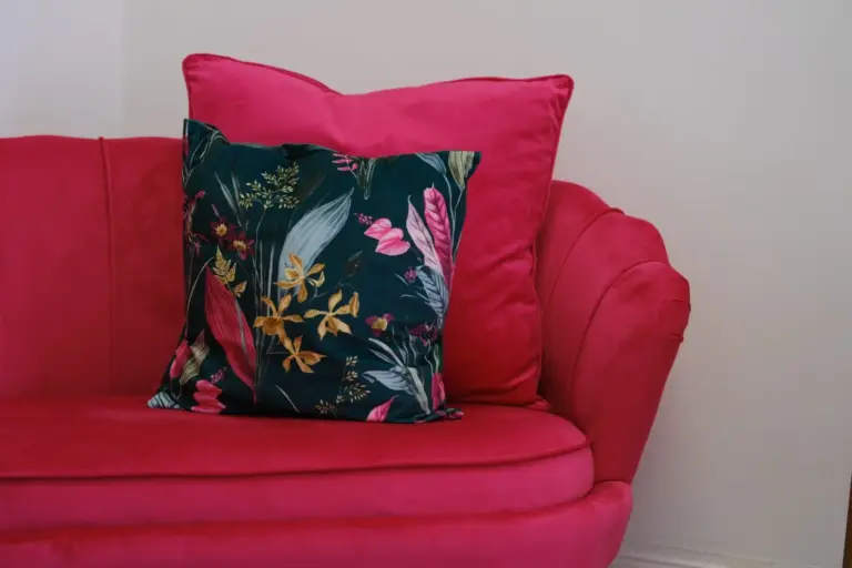 Red chair with flowery cushion